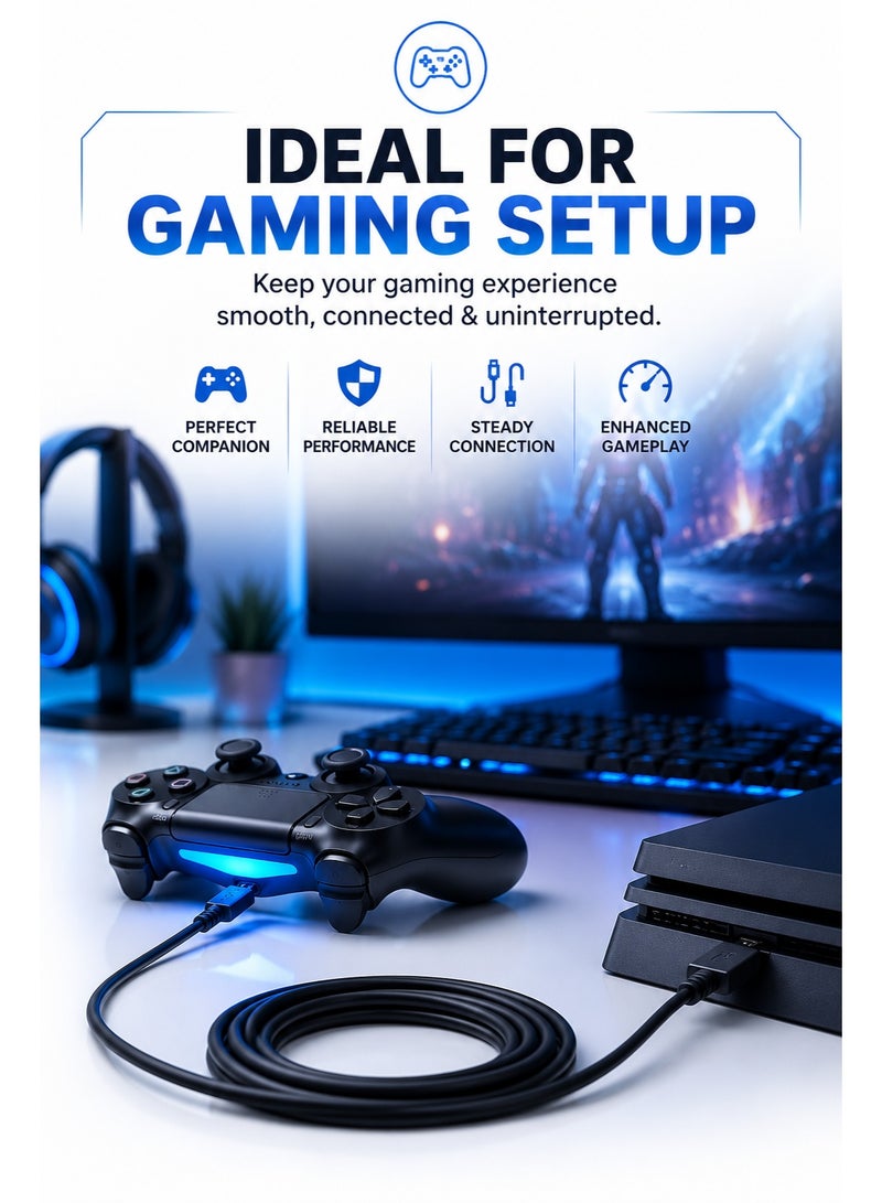 ​كابل كونف كابل شحن وحدة تحكم PS4، كابل طاقة شحن Micro USB بطول 1.8 متر، متوافق مع أجهزة سوني بلاي ستيشن PS4 وإكس بوكس ​​ون. - Image 3