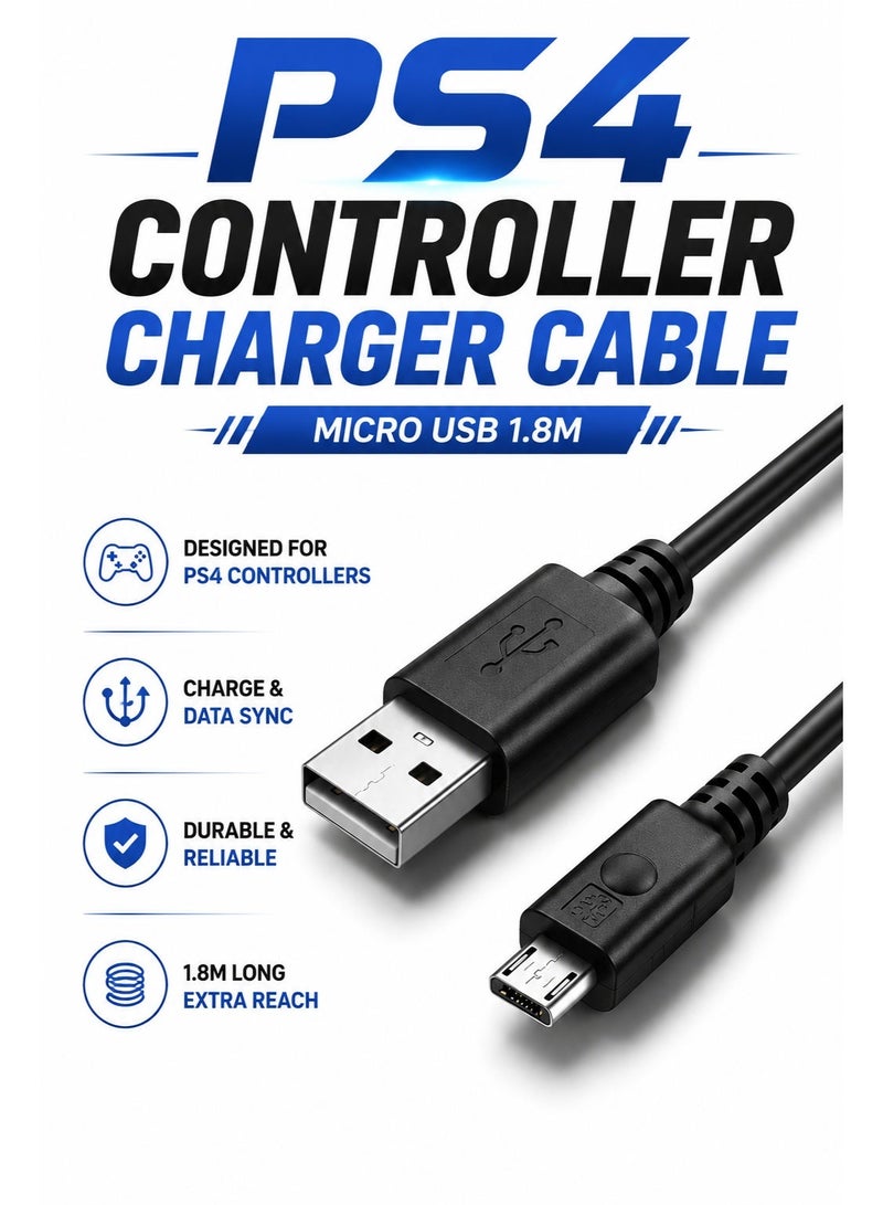 ​كابل كونف كابل شحن وحدة تحكم PS4، كابل طاقة شحن Micro USB بطول 1.8 متر، متوافق مع أجهزة سوني بلاي ستيشن PS4 وإكس بوكس ​​ون. - Image 4