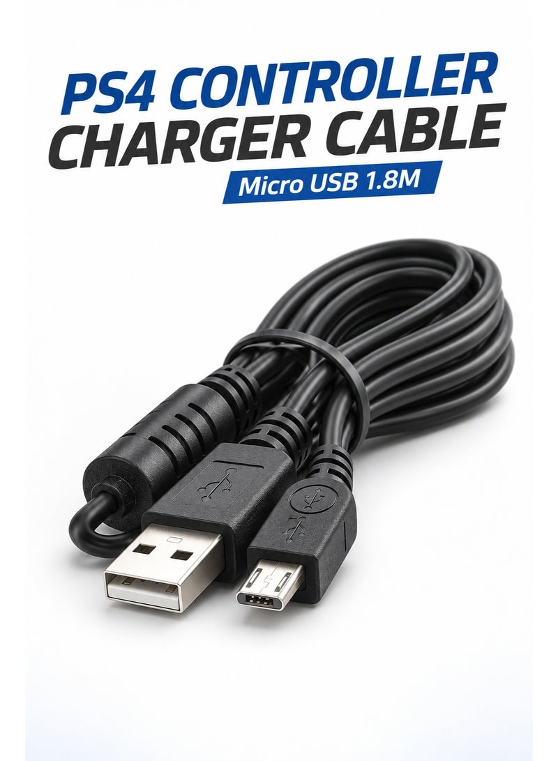 ​كابل كونف كابل شحن وحدة تحكم PS4، كابل طاقة شحن Micro USB بطول 1.8 متر، متوافق مع أجهزة سوني بلاي ستيشن PS4 وإكس بوكس ​​ون. - Image 1