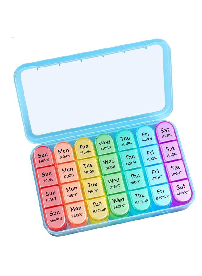 Daviky Pill Organizer, Daily Pill Box 7 Day, Weekly Pill Organizer 4 Times a Day, Large Travel Pill Case with 28 Compartment to Hold Medicine, Vitamin and Supplement (Blue) - Image 1