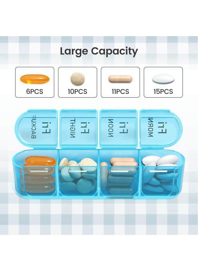 Daviky Pill Organizer, Daily Pill Box 7 Day, Weekly Pill Organizer 4 Times a Day, Large Travel Pill Case with 28 Compartment to Hold Medicine, Vitamin and Supplement (Blue) - Image 3
