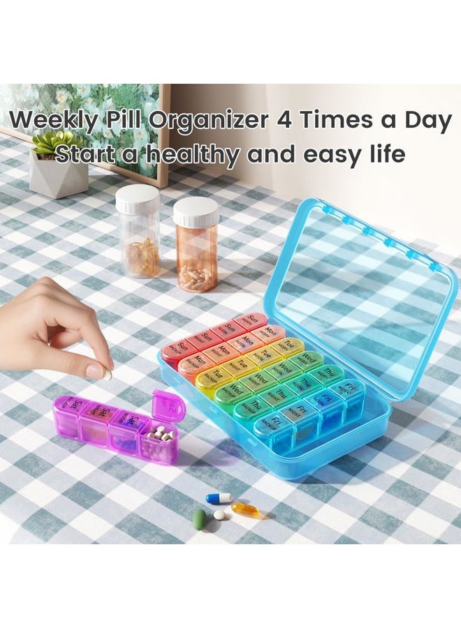 Daviky Pill Organizer, Daily Pill Box 7 Day, Weekly Pill Organizer 4 Times a Day, Large Travel Pill Case with 28 Compartment to Hold Medicine, Vitamin and Supplement (Blue) - Image 2