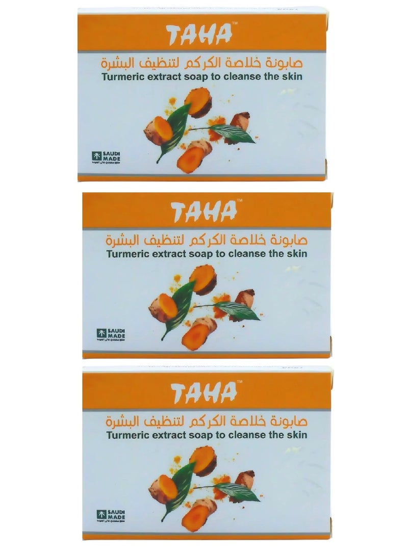 TAHA 3 Pieces of Turmeric Extract Soap To Cleanse The Skin 75g - Image 1