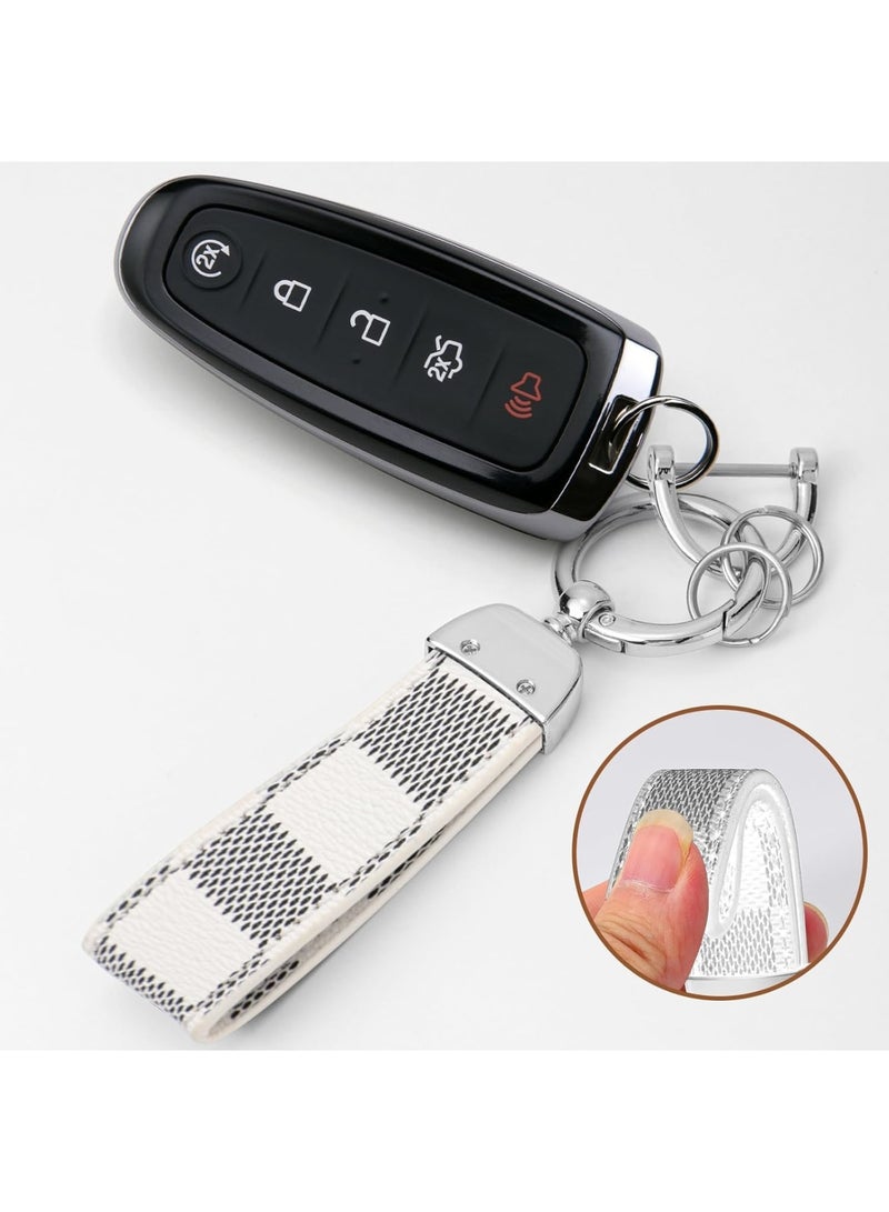 SOLARAE Leather Car Keychain, 2Pcs Stainless Steel Keyring with Anti-Lost D Buckle, Scratch Resistant Key Ring Accessories with 2 Pcs Screwdriver, Ideal for Car, Motorcycle, Bike, House Keys, Brown, White - Image 5