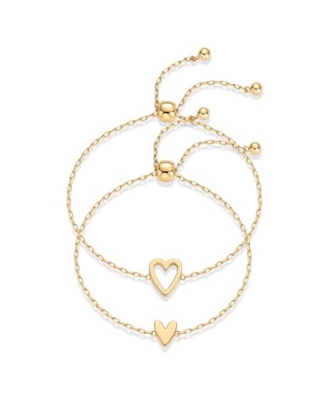 PAVOI Women's 14K Gold Plated Heart Charm Bracelet Set