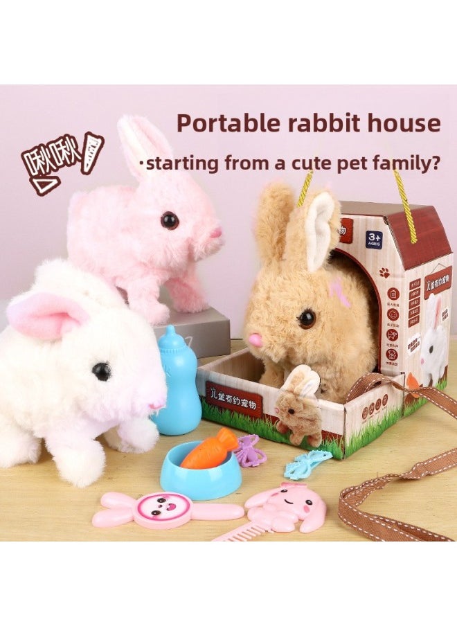 Children's Electric Simulation Bunny Plush Toy Girl Pet White Rabbit Doll Girl Birthday Gift-Color:Light Brown Dog + Dog House + Accessories + Lighting Set-Specification:Add Rechargeable Battery + Charger  - Image 3