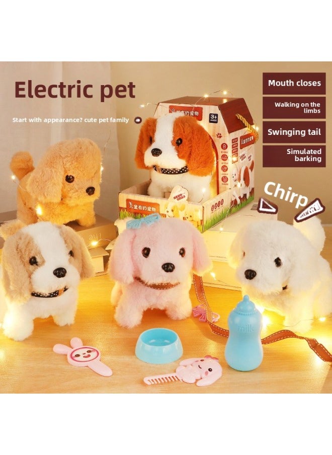 Children's Electric Simulation Bunny Plush Toy Girl Pet White Rabbit Doll Girl Birthday Gift-Color:Light Brown Dog + Dog House + Accessories + Lighting Set-Specification:Add Rechargeable Battery + Charger  - Image 2