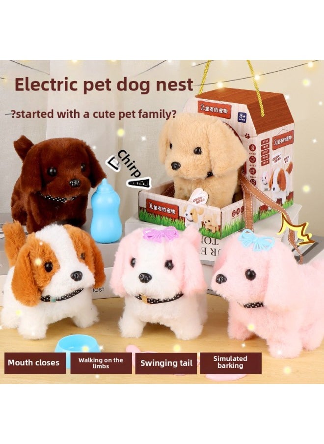 Children's Electric Simulation Bunny Plush Toy Girl Pet White Rabbit Doll Girl Birthday Gift-Color:Light Brown Dog + Dog House + Accessories + Lighting Set-Specification:Add Rechargeable Battery + Charger  - Image 4