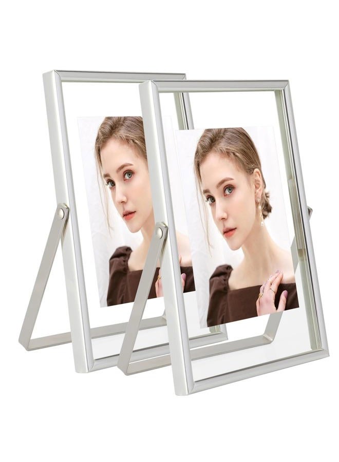 AhaGo إطار عائم فضي (4"x6"، عمودي، 2 مجموعة)، لصور 3.5x5، 2x3، 1x2، إطارات صور للطاولة، هدية أنيقة للمهرجانات، الزفاف، ديكور المنزل أو المكتب - Image 1