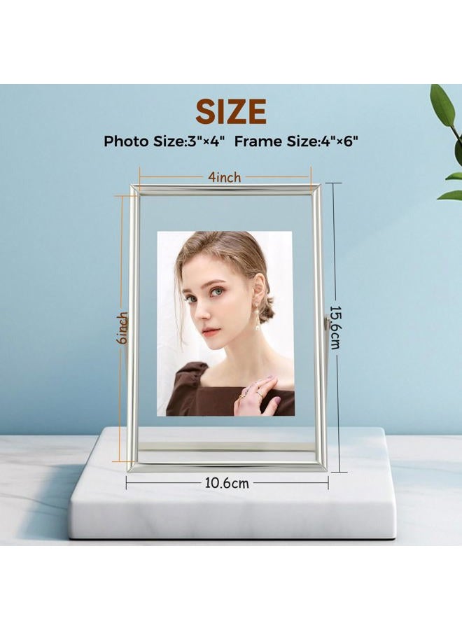 AhaGo إطار عائم فضي (4"x6"، عمودي، 2 مجموعة)، لصور 3.5x5، 2x3، 1x2، إطارات صور للطاولة، هدية أنيقة للمهرجانات، الزفاف، ديكور المنزل أو المكتب - Image 2