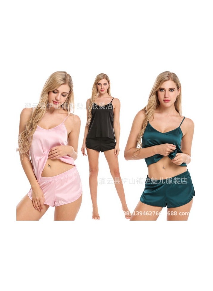 GOLDEN MILLION Spring and Summer Silk Female Pajama Suit Home Dress - Image 3