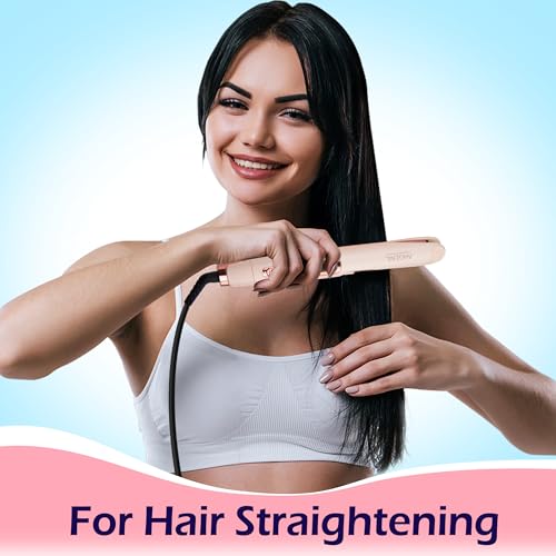 ANGENIL Pro Twist Flat Iron Hair Straightener, 2 in 1 Straightener and Curling Iron for Women, Round Pink Dual Voltage Hair Straightener with Silicone Heat Resistant Mat, 30s Fast Heating, LCD Display - Image 3