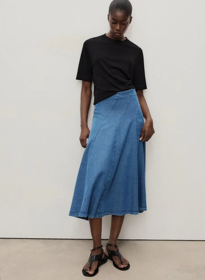 MANGO Denim midi-skirt with stitching