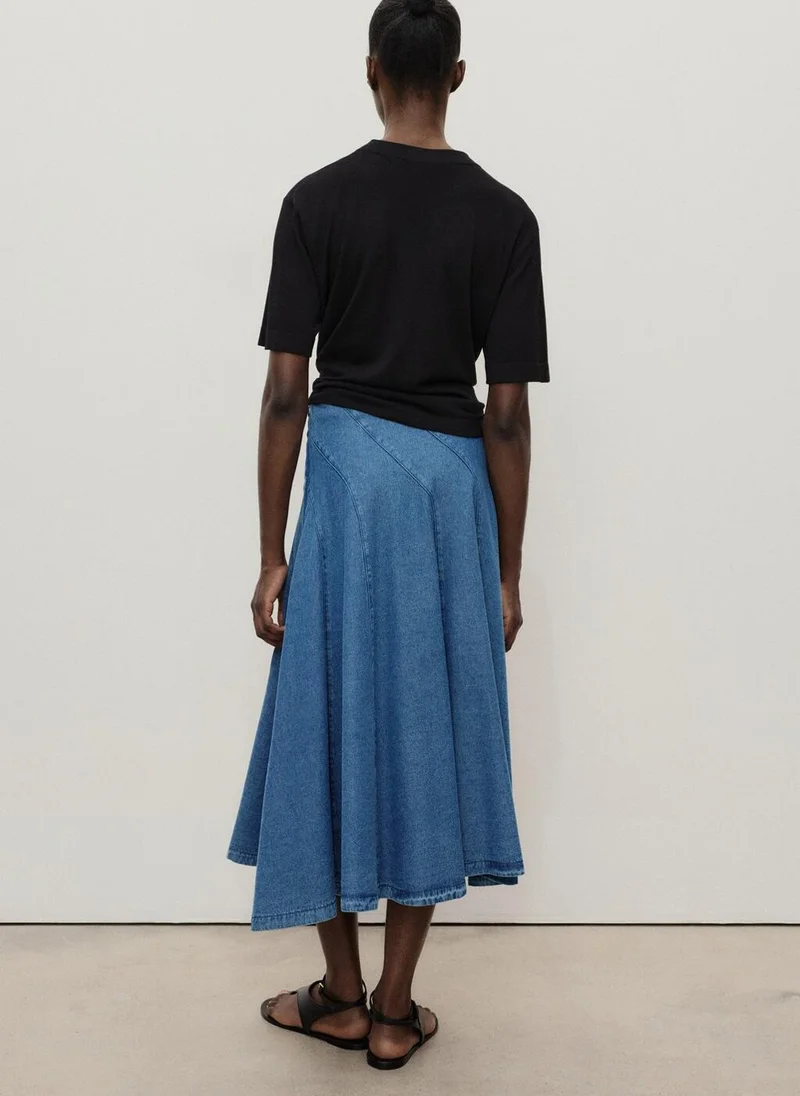 MANGO Denim midi-skirt with stitching