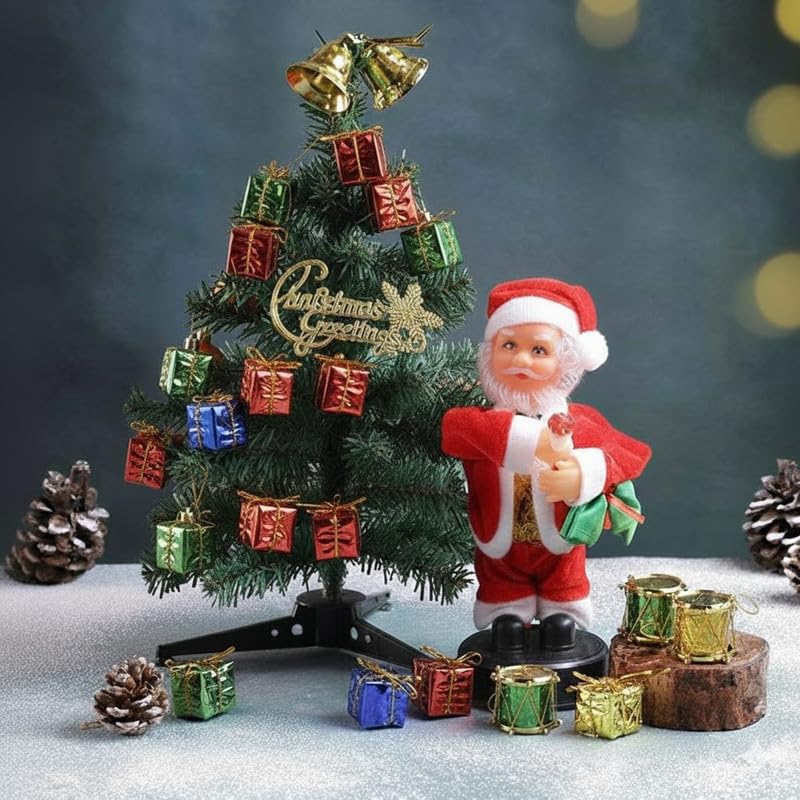 Floweraura Premium Artificial Christmas Tree With Decor Item & Dancing Santa Claus For Table Decor, Secret Santa Gift, Christmas Tree Decor For Home, Office & Party, Funny Xmas Ornament, Gift For Kids - Image 1