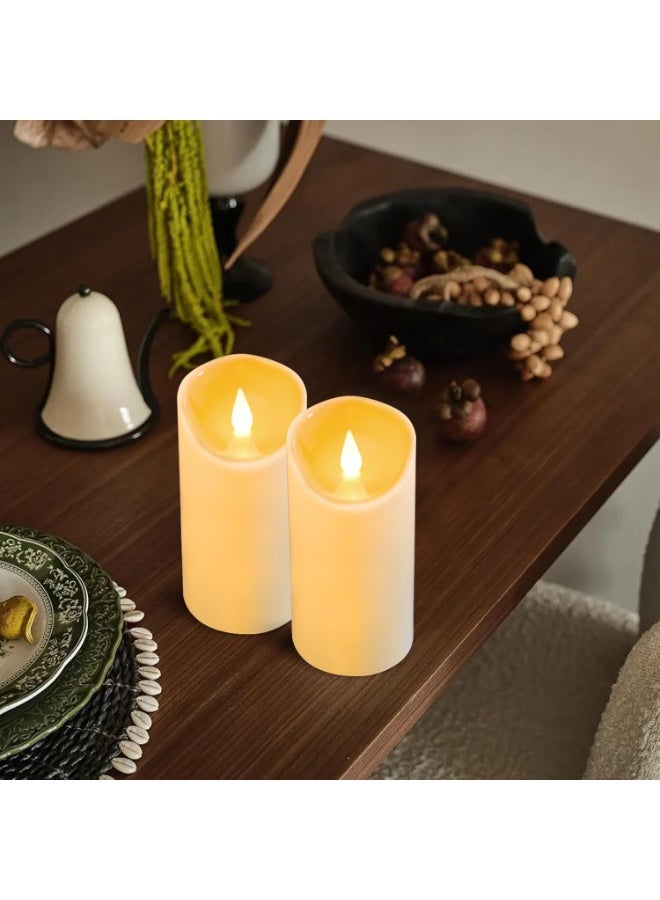 مادو جاليري شمعة عمودية LED بلاستيكية بلون عاجي من مادو جاليري - تعمل بالبطارية بدون لهب مع لهب واقعي متذبذب لتزيين المنزل وحفلات الزفاف والمناسبات - الأحجام من 7.5×10 سم إلى 7.5×25 سم، خيارات 1/3/6 قطع - Image 2