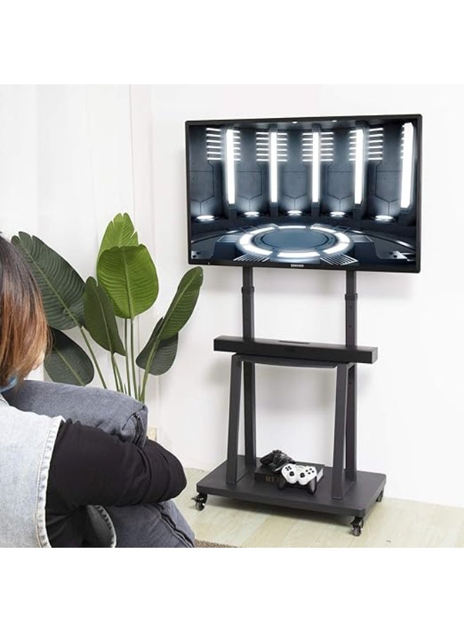Mobile TV Cart with Wheels - Heavy Duty, Adjustable Height Rolling TV Stand for 32"-80" Screens - Max VESA 600x400MM - Image 4