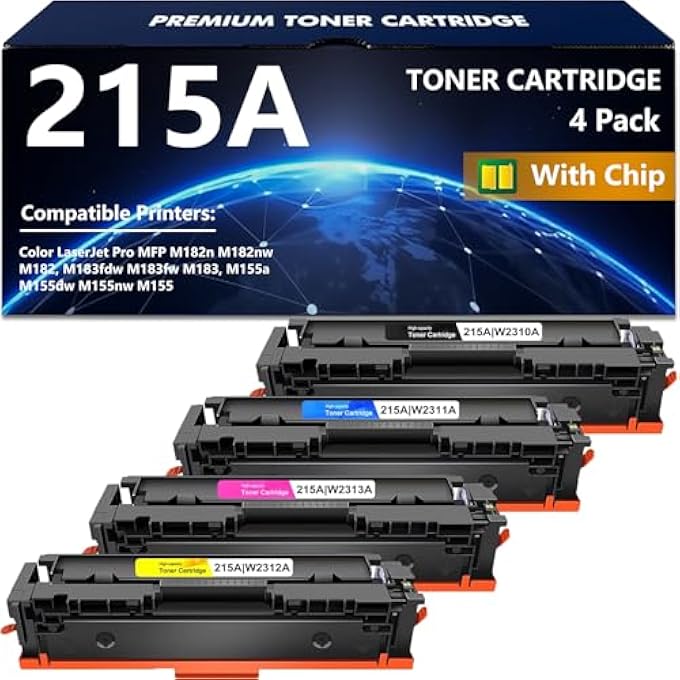 215A TONER CARTRIDGES COMPATIBLE FOR HP 215A TONER WORKS WITH COLOR LASERET PRO MFP M182NW M183FW M183FDW M155DW M155NW SERIES PRINTER (BLACK/CYAN/YELLOW/MAGENTA, 4 PACK) - Image 1