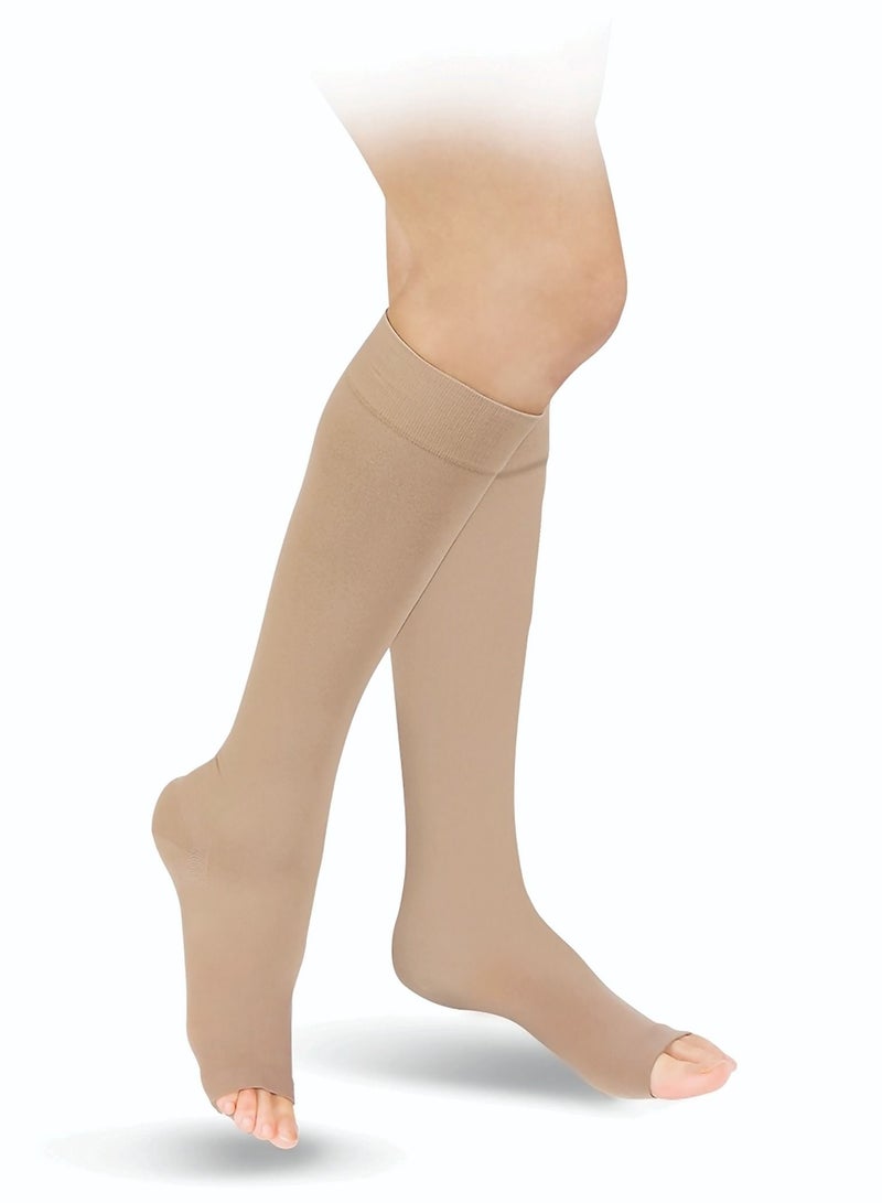 GO SILVER Knee High Compression Socks, Class 2 (23-32 mmHg) Open Toe Flesh - Image 2