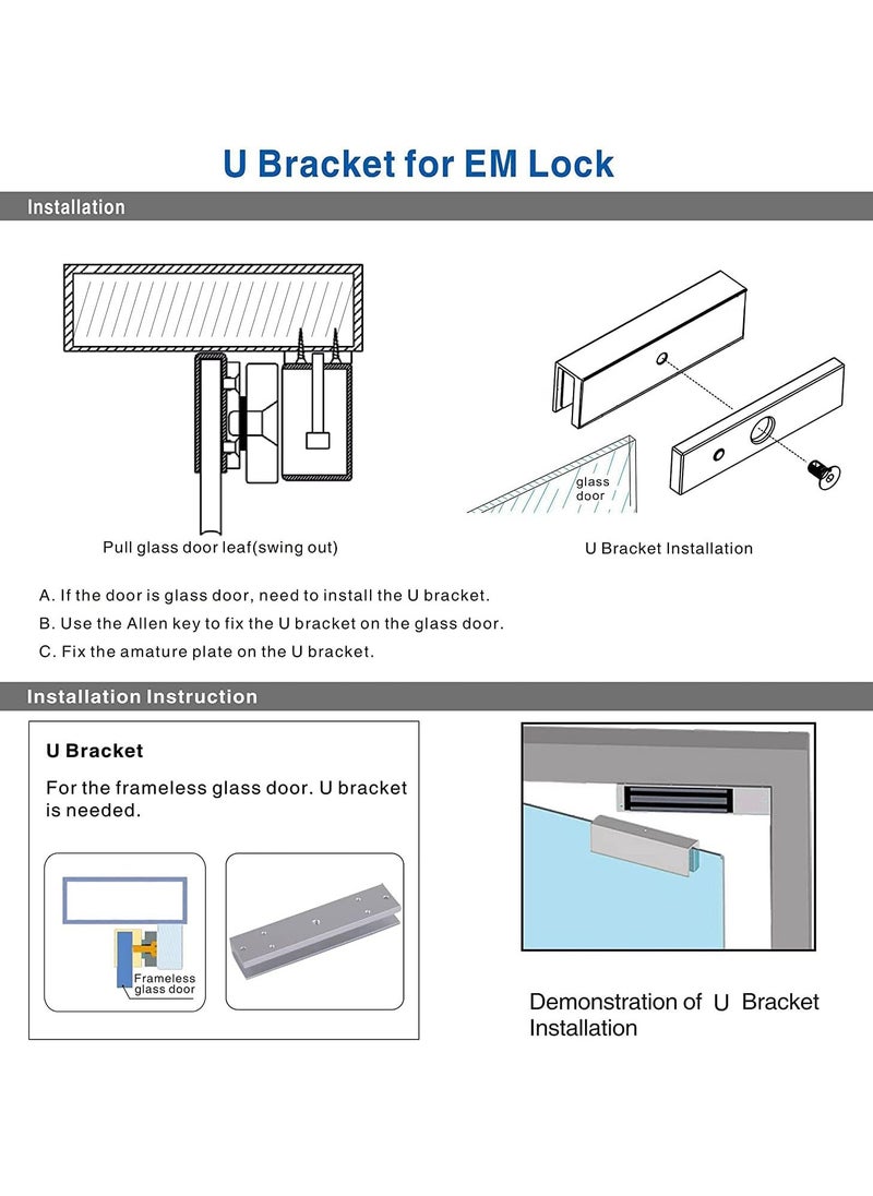 GOMETY Aluminum Alloy U-Shape Bracket for 180KG/350lbs Magnetic Lock Frameless Glass Door  - Image 4