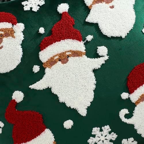LUOYEHK Christmas Santa Claus Pillow Covers 18x18 Set of 2 Velvet Green Pillow Cases Winter Holiday Embroidered Cushion Covers for Couch Sofa Bed - Image 5