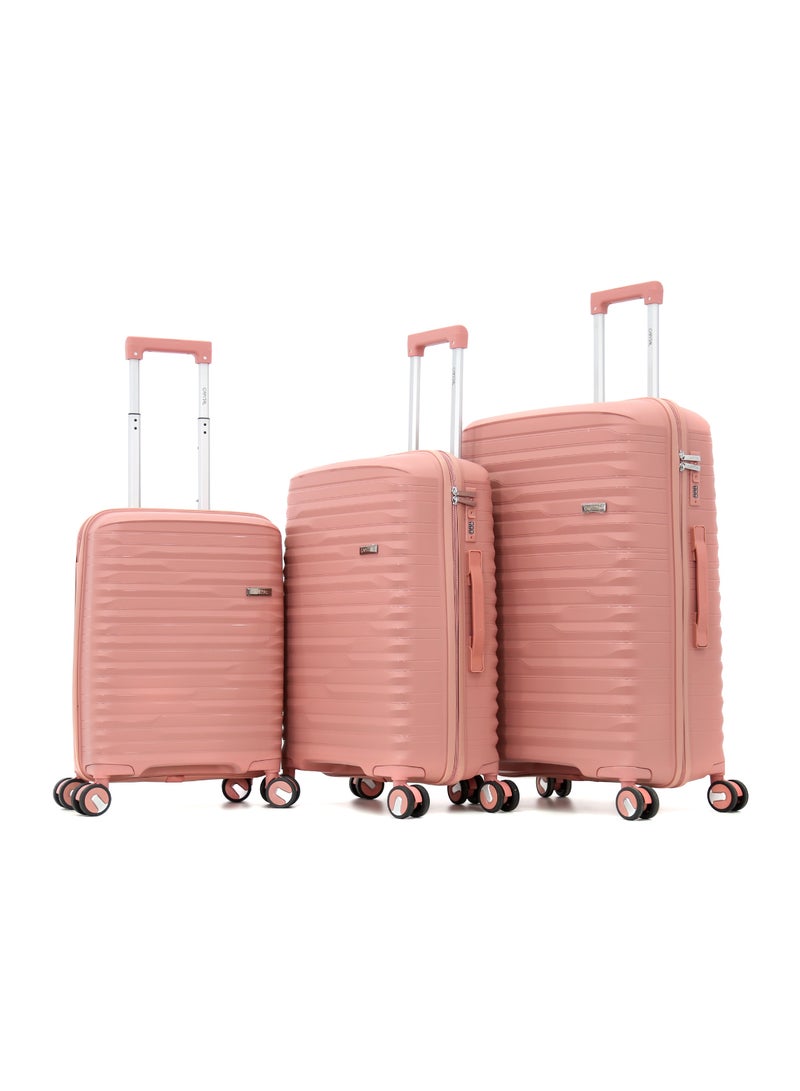 CAPITAL مجموعة حقائب سفر صلبة غير قابلة للكسر من مادة البولي بروبلين مع 8 عجلات، مجموعة من 3 قطع من مادة البولي بروبلين متعددة الطبقات، مقاس 20 و24 و28 بوصة (وردي) - Image 1