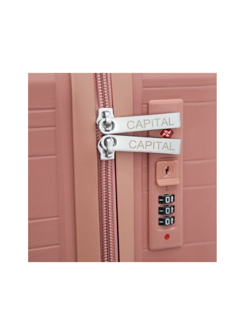 CAPITAL مجموعة حقائب سفر صلبة غير قابلة للكسر من مادة البولي بروبلين مع 8 عجلات، مجموعة من 3 قطع من مادة البولي بروبلين متعددة الطبقات، مقاس 20 و24 و28 بوصة (وردي) - Image 3