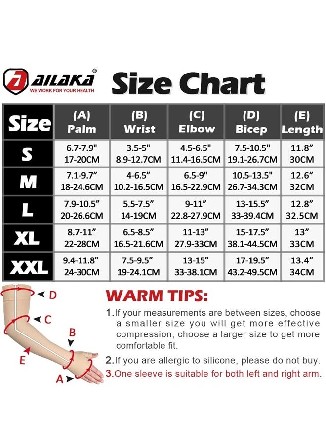 Ailaka Lymphedema Compression Arm Sleeve（Single） with Gauntlet for Men Women - 20-30 mmHg Medical Compression Arm Sleeve Full Arm Support Brace For Pain Relief, Swelling, Edema, Post Surgery Recovery - Image 3