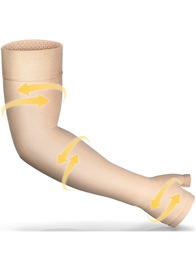 Ailaka Lymphedema Compression Arm Sleeve（Single） with Gauntlet for Men Women - 20-30 mmHg Medical Compression Arm Sleeve Full Arm Support Brace For Pain Relief, Swelling, Edema, Post Surgery Recovery - Image 1