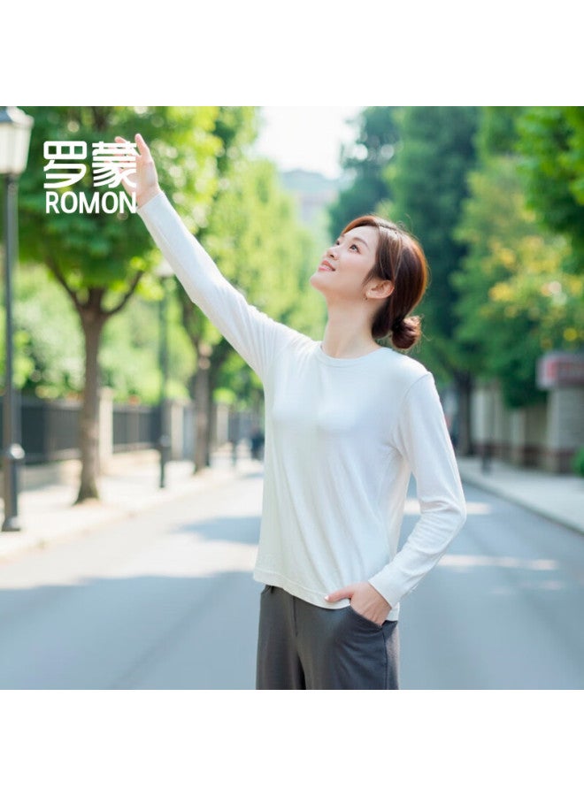 Romon Women's Long Sleeve T-shirt New Comfortable Loose Fit Casual Crew Neck Top White S