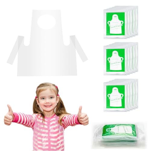 ETNRHP 30 Pieces Disposable Aprons Plastic Aprons for Kids Clear Smocks Disposable Waterproof Oil Proof Toddler Art Apron Children Cooking Apron for Painting Cooking Eating Teaching DIY Craft Picnic - Image 1