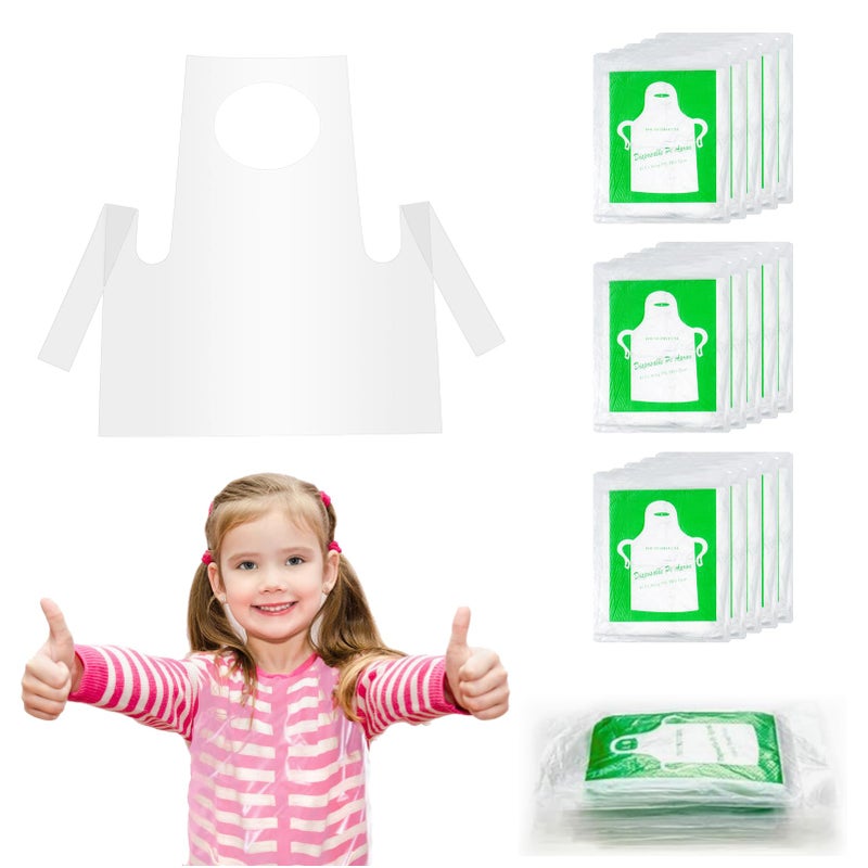 ETNRHP 30 Pieces Disposable Aprons Plastic Aprons for Kids Clear Smocks Disposable Waterproof Oil Proof Toddler Art Apron Children Cooking Apron for Painting Cooking Eating Teaching DIY Craft Picnic - Image 3