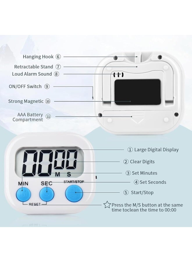 مؤقت مطبخ رقمي مغناطيسي - شاشة كبيرة، مؤقت طبخ إلكتروني للمطبخ للطهي والألعاب والصالة الرياضية والاستراحة والفصول الدراسية (كشمير) - Image 2