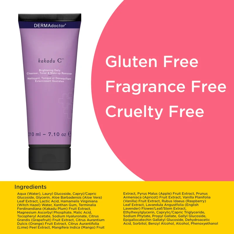 DERMAdoctor Kakadu C Vitamin C Brightening 3-in-1 Cleanser Toner & Make-up Remover for All Skin Types 210 mL