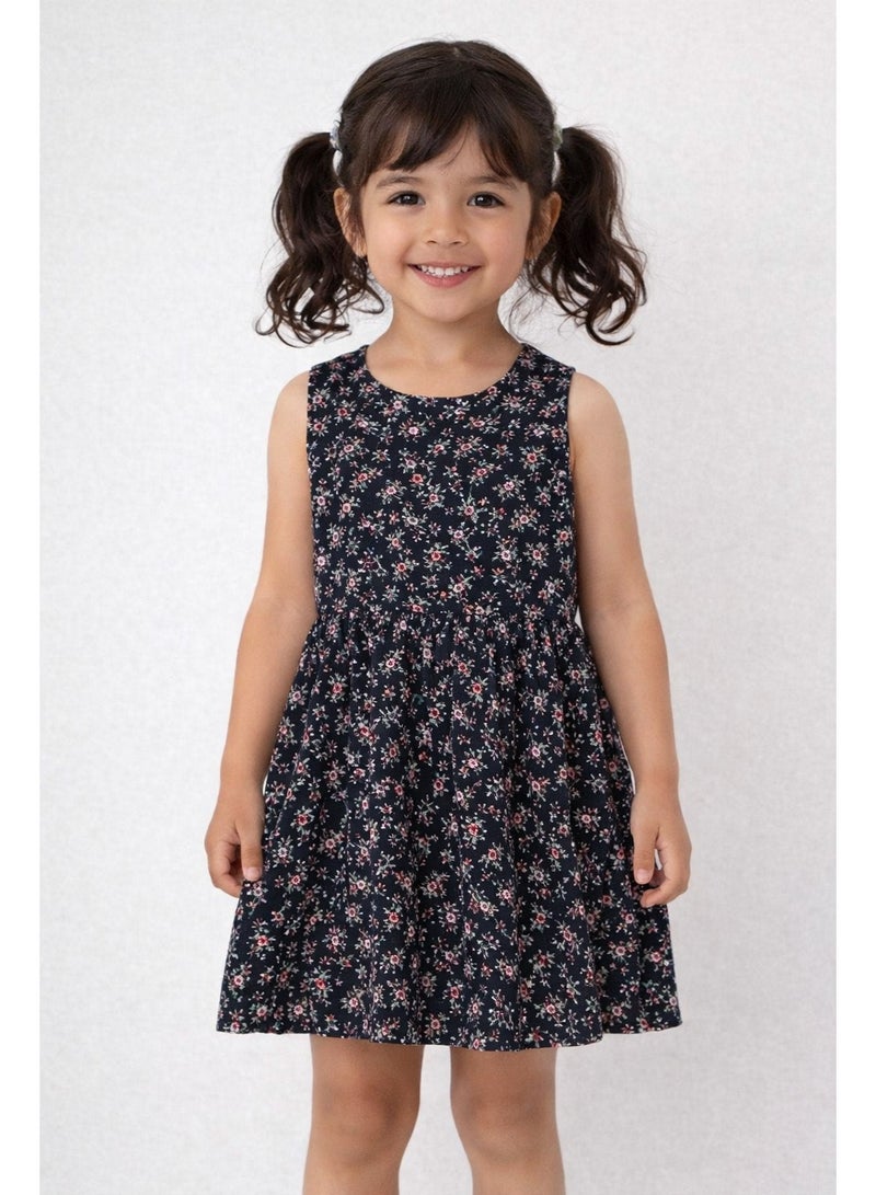 فستان بناتي مبطن من الداخل بلا أكمام برقبة دائرية - Image 1