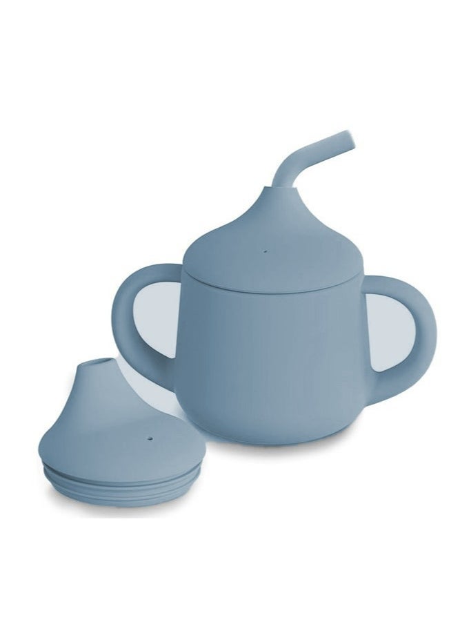Dominy Silicone Baby Sippy Cups, 3 Stages Training Cup Straw Cup for Infants Toddlers and Kid, Two Different Types of Cup Lids with Duckbill and Straw Shaped,4 oz Blue  - Image 1