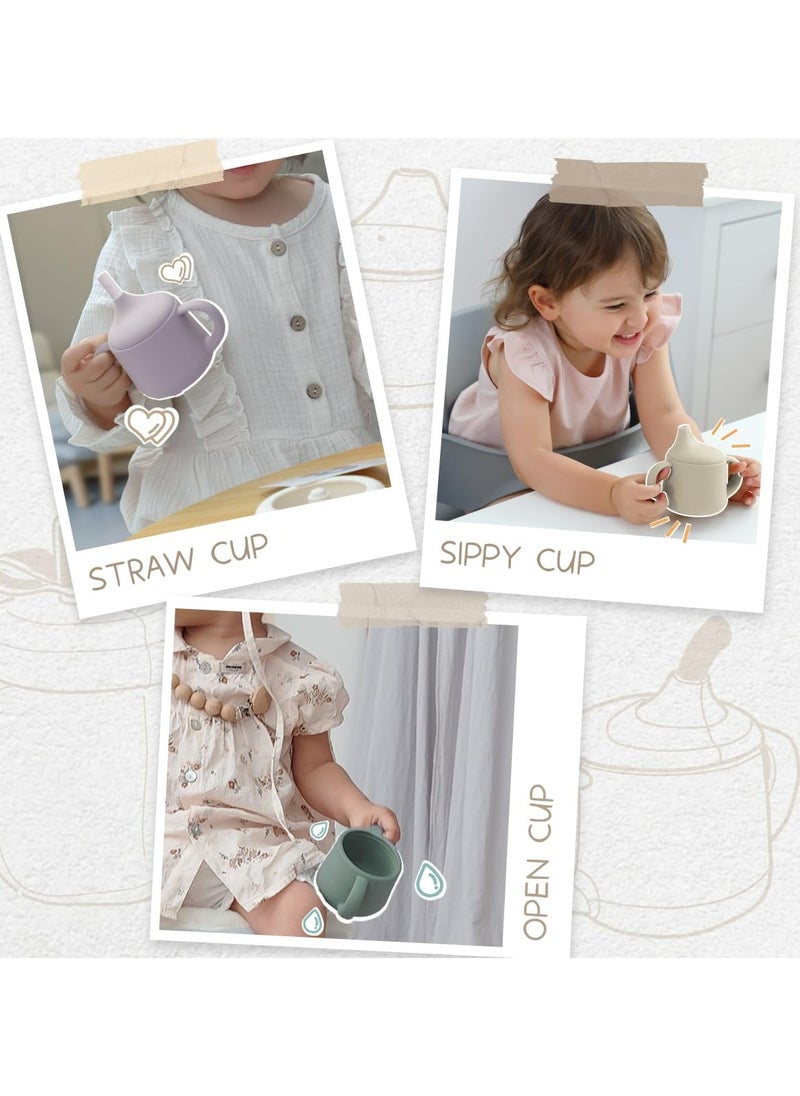 Dominy Silicone Baby Sippy Cups, 3 Stages Training Cup Straw Cup for Infants Toddlers and Kid, Two Different Types of Cup Lids with Duckbill and Straw Shaped,4 oz Blue  - Image 4