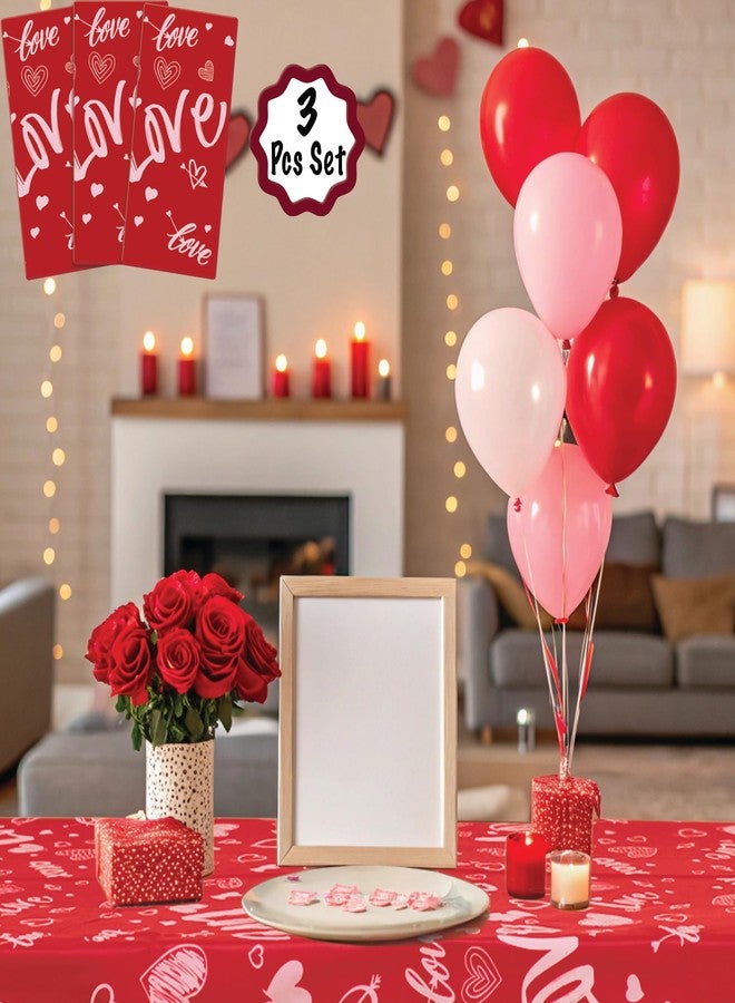 BASHOUT Valentines Tablecloth Plastic | 3pcs Set, 54” Wide x 108” Long | Valentines Plastic Table Cover | Love & Heart Table Cover Design | Disposable Tablecloth, Valentines Party Decorations - Image 4
