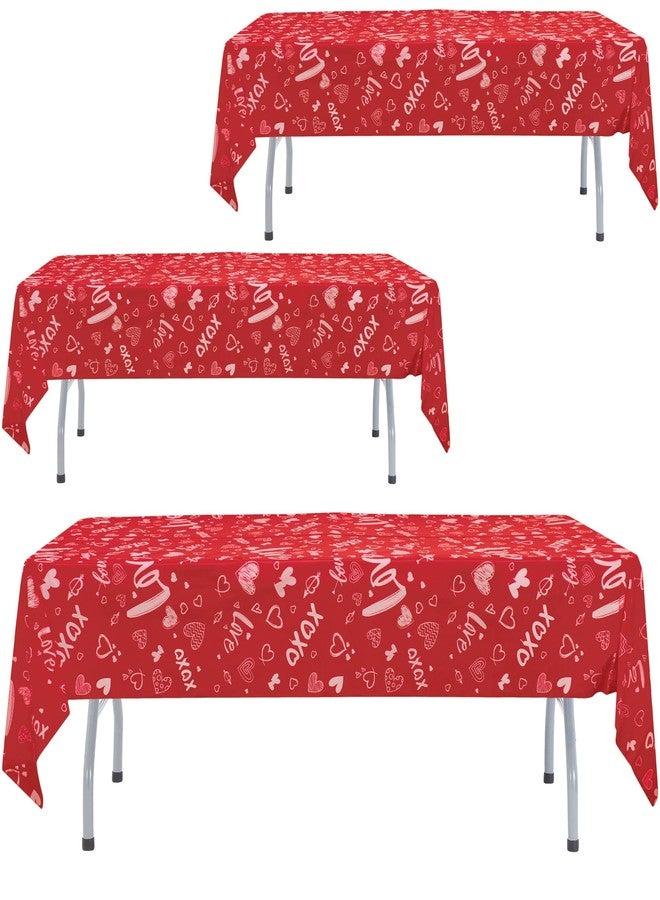 BASHOUT Valentines Tablecloth Plastic | 3pcs Set, 54” Wide x 108” Long | Valentines Plastic Table Cover | Love & Heart Table Cover Design | Disposable Tablecloth, Valentines Party Decorations - Image 1