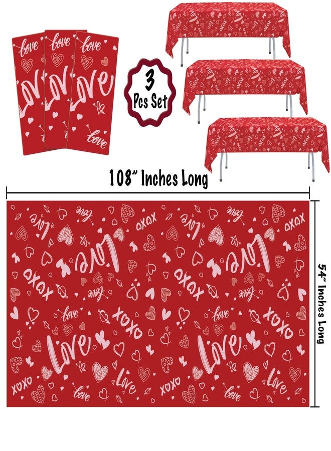 BASHOUT Valentines Tablecloth Plastic | 3pcs Set, 54” Wide x 108” Long | Valentines Plastic Table Cover | Love & Heart Table Cover Design | Disposable Tablecloth, Valentines Party Decorations - Image 2