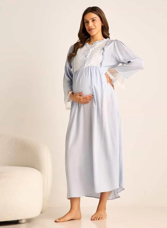 Splash FAV Lace Detail Maternity Night Gown with Long Sleeves