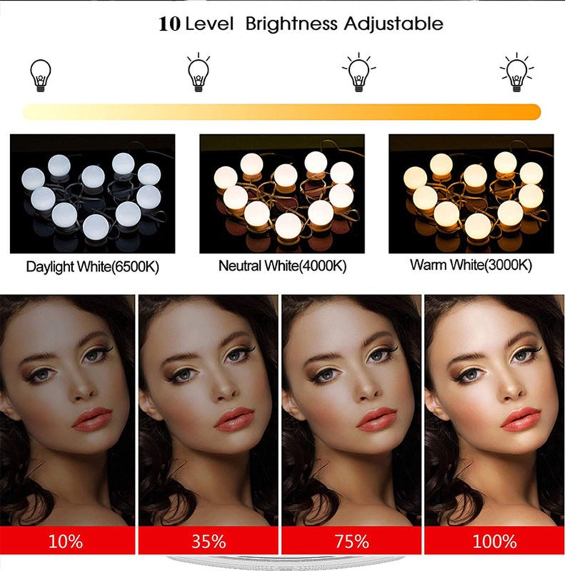 LED Vanity Mirror Light Bulb Dimmable Makeup Mirror Lights Dressing Light with 3 Color Temperatures 10 Brightness Levels Fill Light USB Plug and Play - Image 4