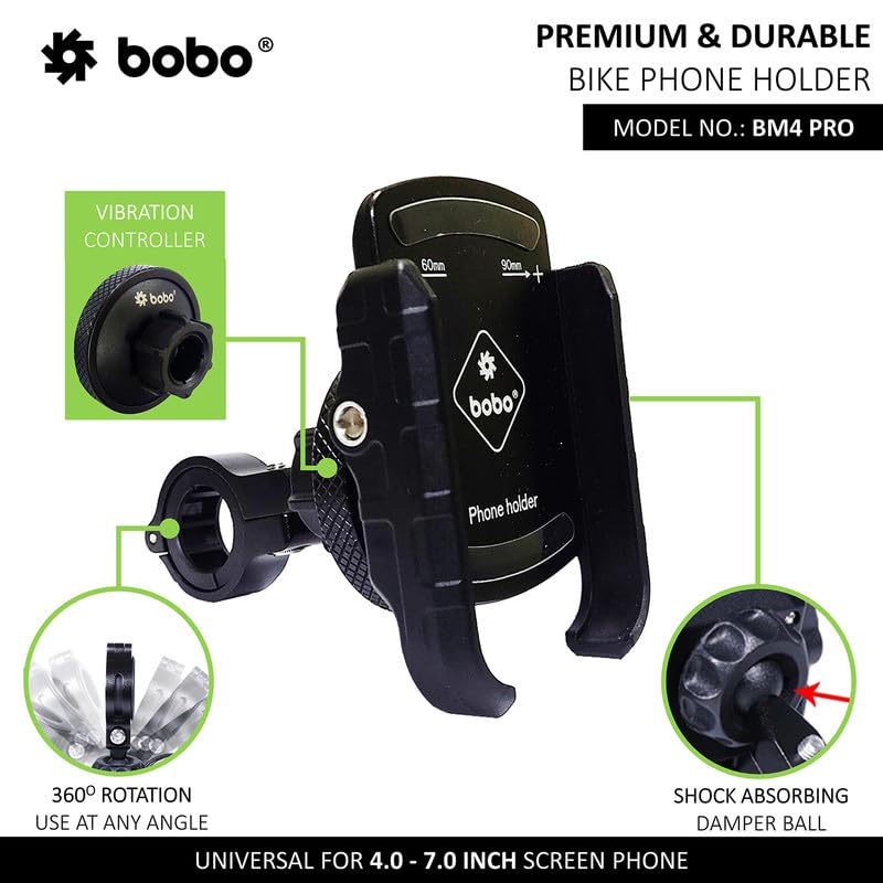 Bobo BM4 PRO Jaw-Grip with Vibration Contoller Waterproof Bike/Motorcycle/Scooter Mobile Phone Holder Mount, Ideal for Maps and GPS Navigation (Black) - Image 2