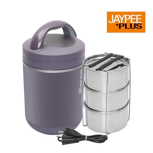 JAYPEE PLUS جايبي بلس هوتلاين 3-320X3 مل علبة غداء كهربائية من الفولاذ المقاوم للصدأ للرجال والنساء | خالية من BPA | إعادة تسخين الطعام في 30 دقيقة | حقيبة ملائمة لسلك الطاقة | منظم حراري مدمج، ريدر جراي - Image 5