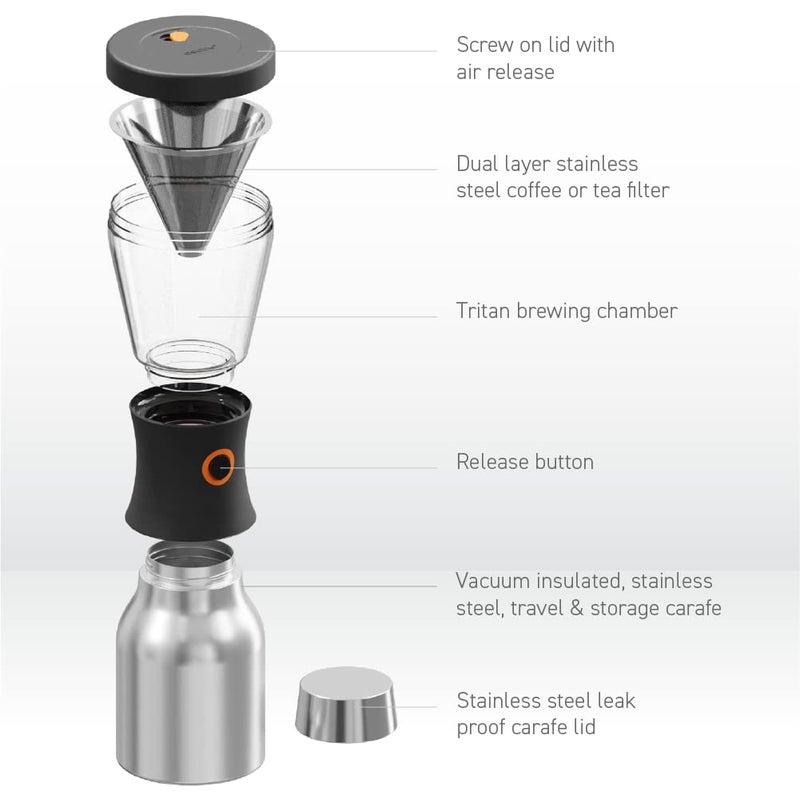 asobu Coldbrew Portable Cold Brew Coffee Maker With a Vacuum Insulated 34oz Stainless Steel 18/8 Carafe Bpa Free (Silver)