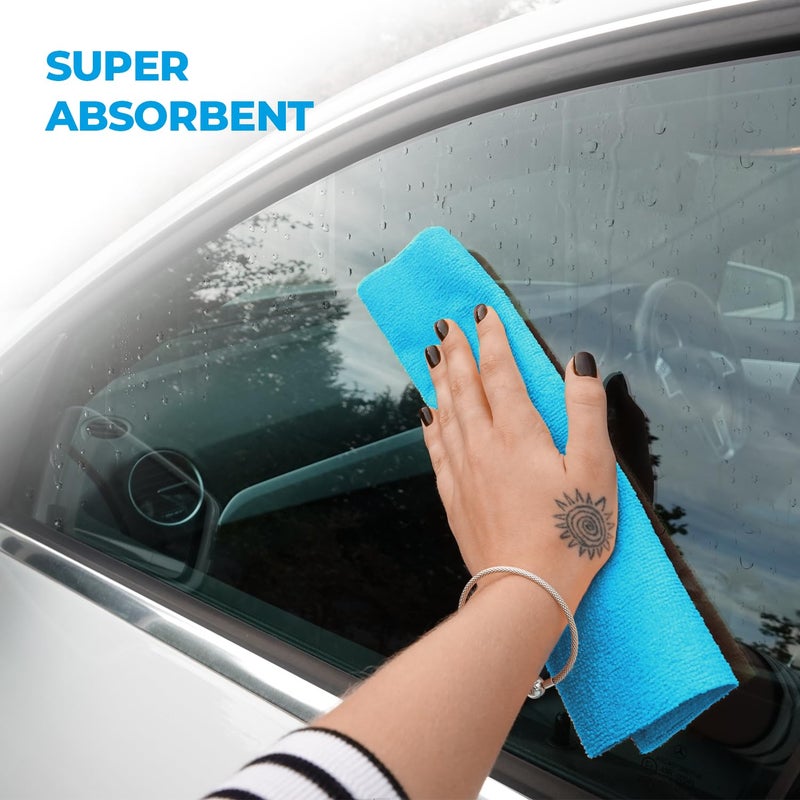 Simply Auto Roll of 50 Microfibre Cloths, 30x30cm Premium Reusable Multi-Purpose Cleaning Absorbent Towels, Super Soft Multiple of uses around the car and home. (Orange/Grey/Blue) - Image 4