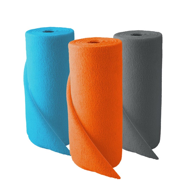 Simply Auto Roll of 50 Microfibre Cloths, 30x30cm Premium Reusable Multi-Purpose Cleaning Absorbent Towels, Super Soft Multiple of uses around the car and home. (Orange/Grey/Blue) - Image 2