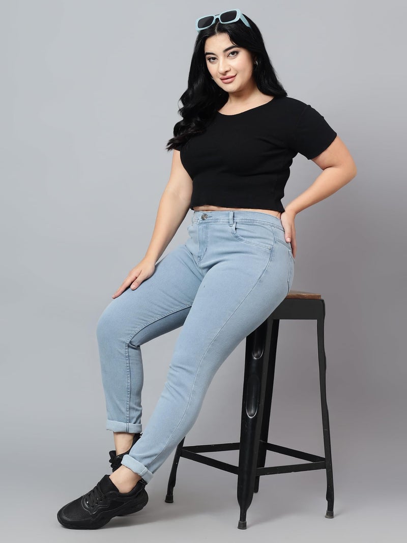 Nifty Women's Denim Stretchable Mid Rise Plus Size Jeans (NFTYPLS_PLN_Gry_34_Grey_34) - Image 4