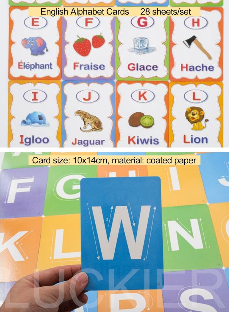 LUCKIER Dual language practice writing cards, 28 colorful Arabic alphabet flashcards, 28 colorful English alphabet practice cards, with 2 erasable markers, early word education toy learning interactive set, suitable for kindergarten practice, writing - Image 5