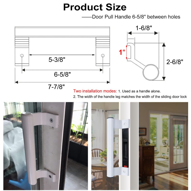 Young Dance Aluminum Sliding Glass Door Pull - 8" White, Fits 6-5/8" Mounting Holes - Perfect for Patio Doors - Image 2